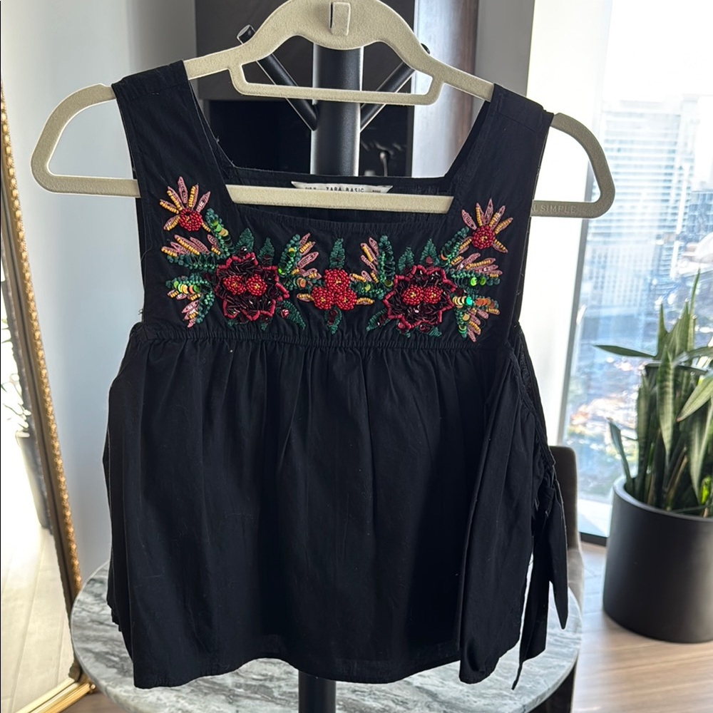 Zara Black Embellished Sleeveless Tank Top
